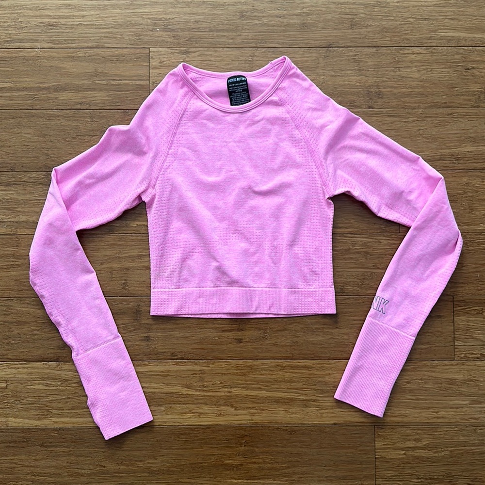 PINK Active Victorias Secret Hot Pink Cropped Long Sleeve